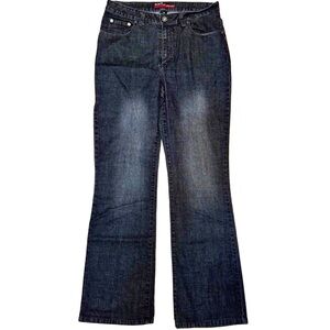 KIKIT 02 Y2K Dark Vintage Wash Front Fade Flare Wide Leg Mid to High Rise Jeans